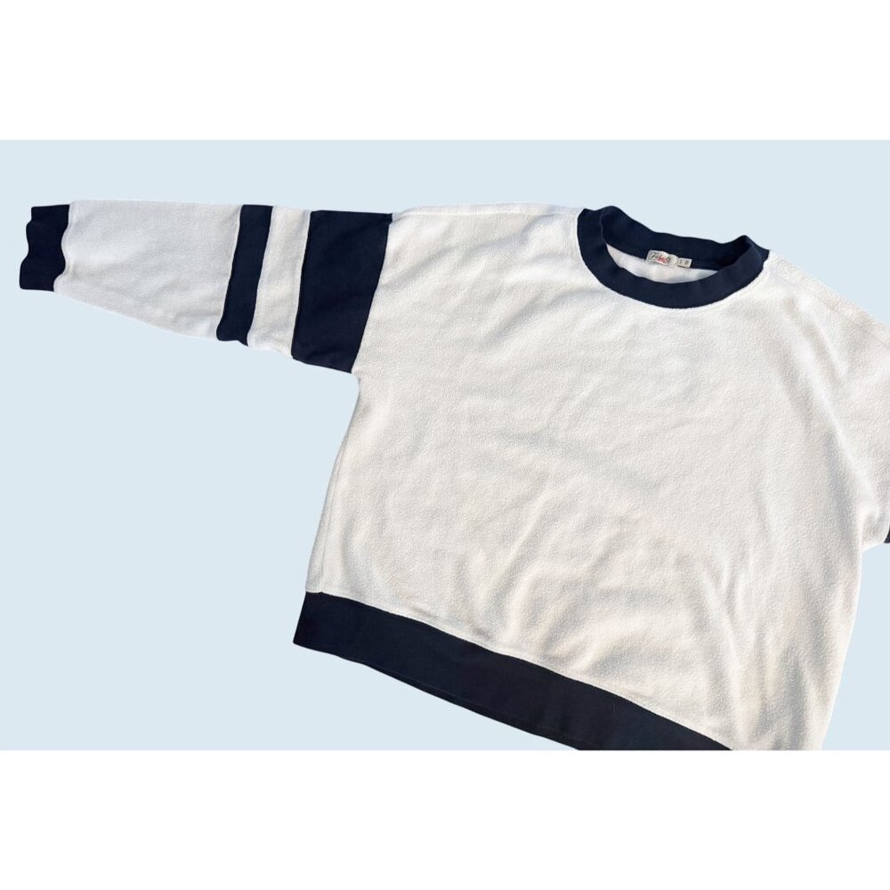 Faherty White and Navy Crewneck Sweatshirt - Picture 5 of 8